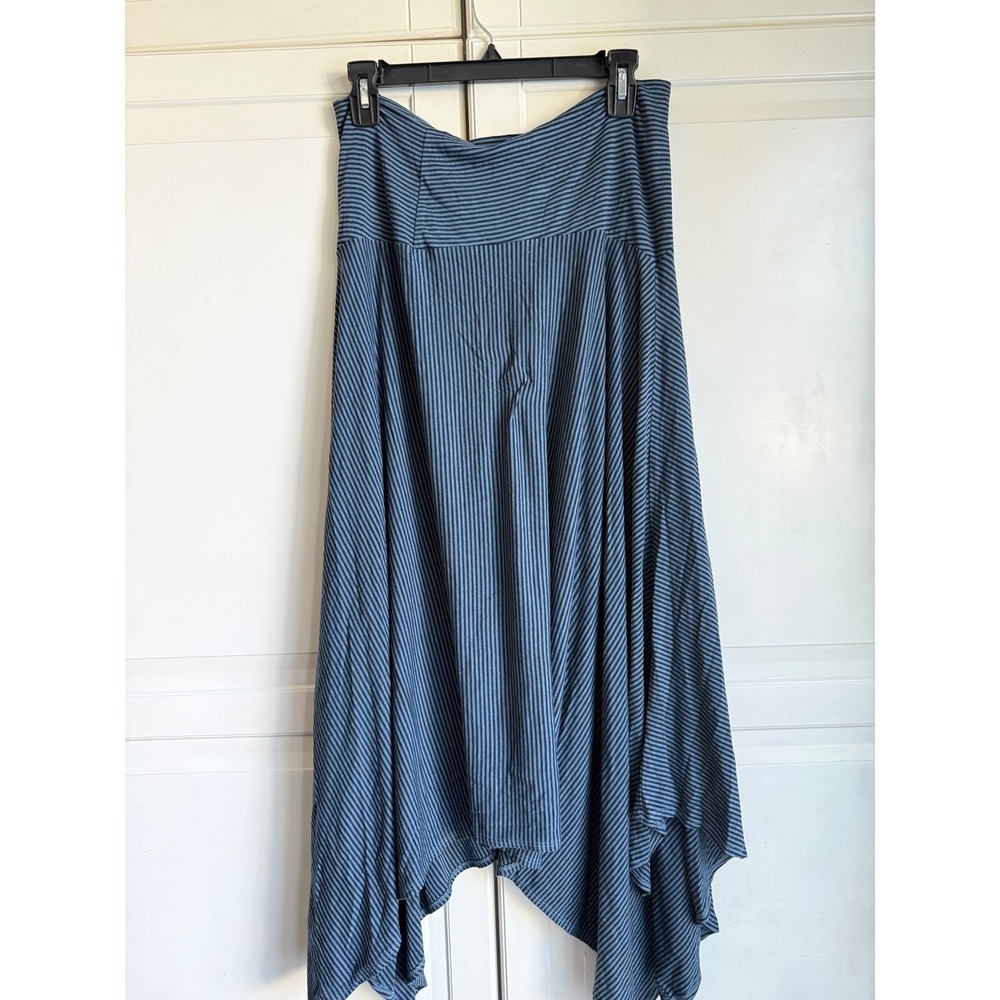 Brynn Walker Womens Large Blue Striped‎ Handkerchief Hem Midi Skirt Bamboo Blend